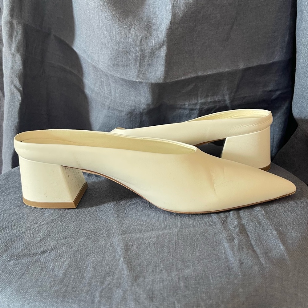 Elegant White Block Heel Mules